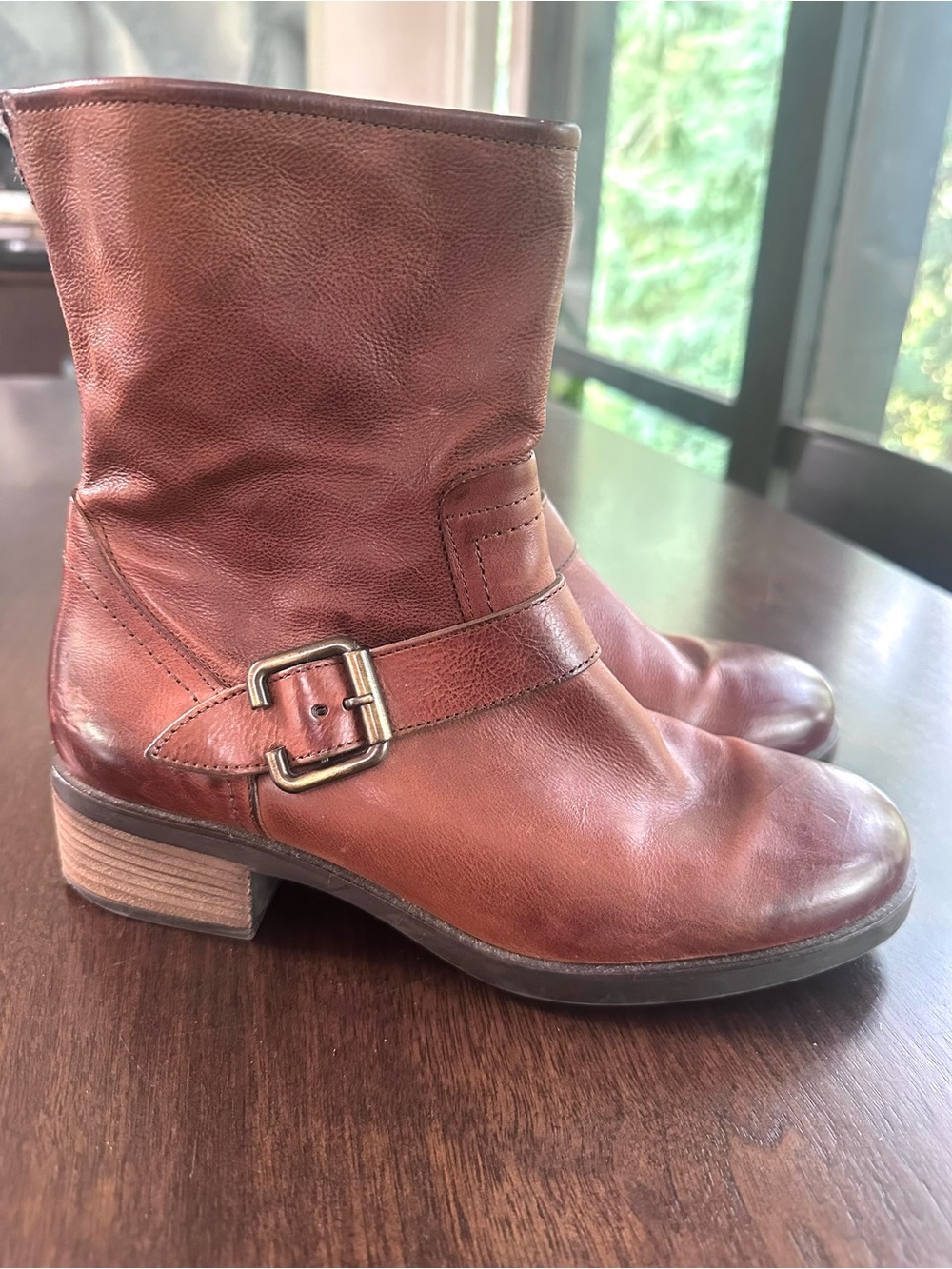 Paul Green Women's Brown Leather Buckle Moto Ankle Boots 7